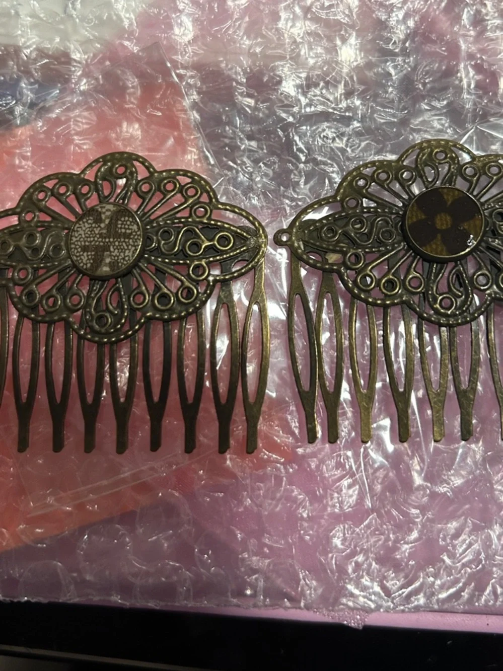 Source Unknown Antique Brass-Tone Filigree Hair Combs - Pair